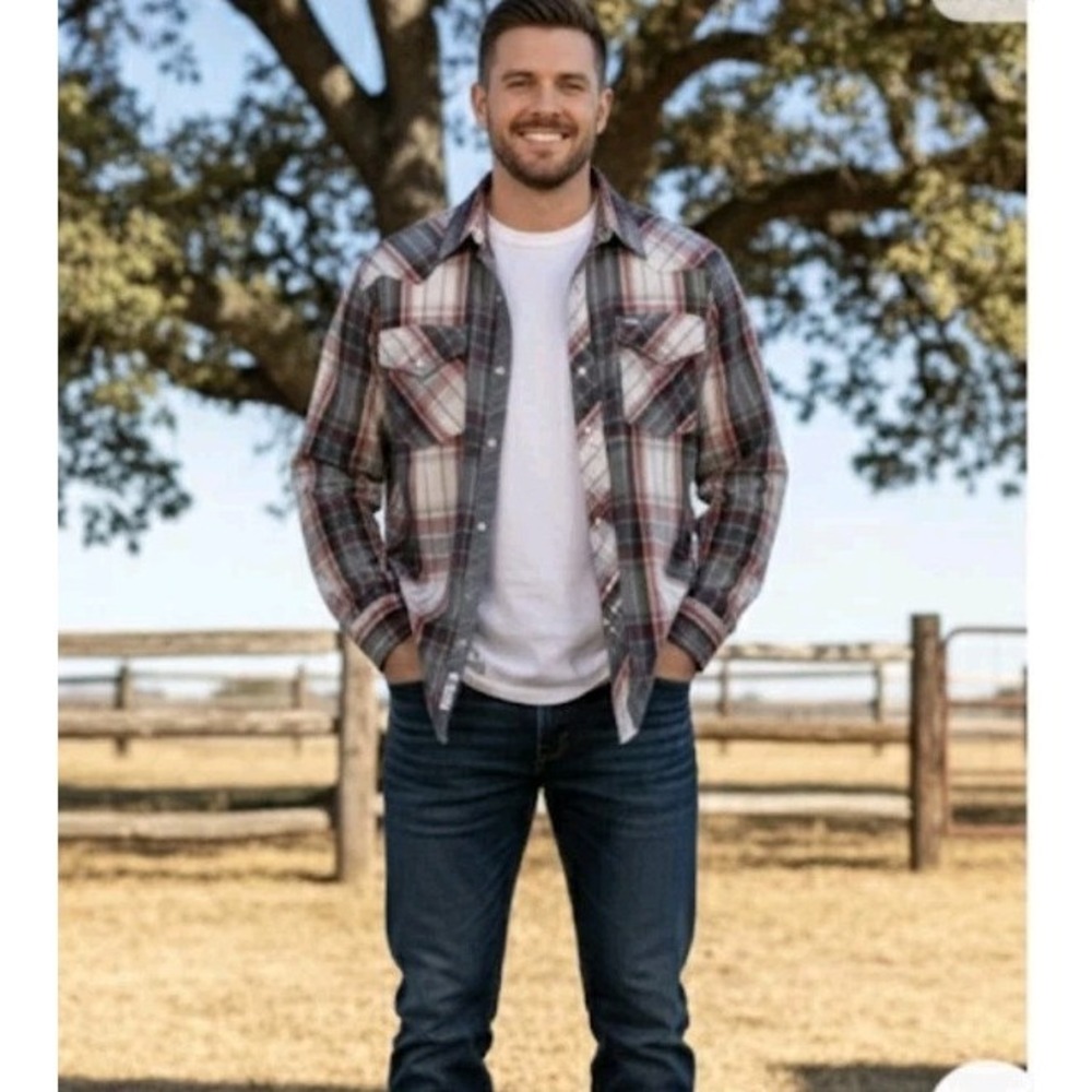 Levi's Red Tab Western Pearl Snap Shirt Mens 2XL Plaid Red‎ Gray Rodeo Ranch